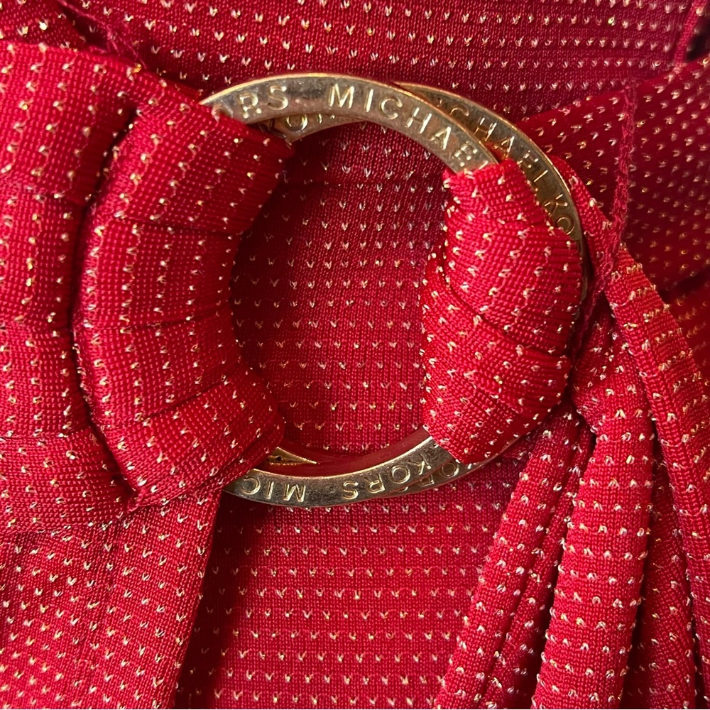 NWT $140 Michael Kors Red Dress Small Gold Metallic Faux-Wrap Crimson - Picture 5 of 15